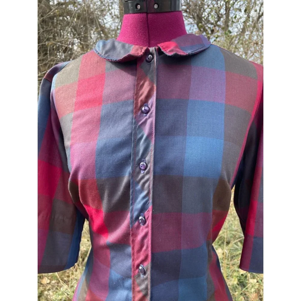 Vintage 1970s Button Front Shirt Dress Plaid Hob Nobber Size Large - Picture 6 of 15